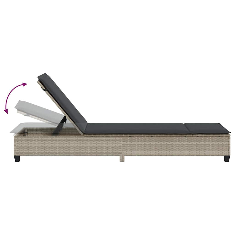 vidaXL világosszürke polyrattan napozóágy párnákkal 55x200x25,5 cm