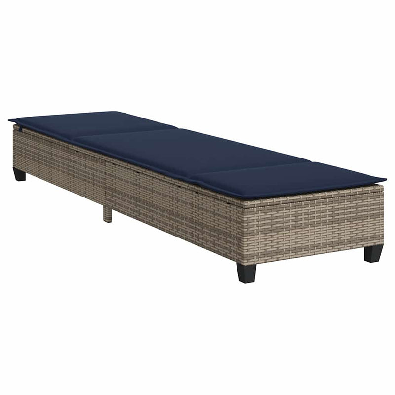 vidaXL szürke polyrattan napozóágy párnákkal 55x200x25,5 cm
