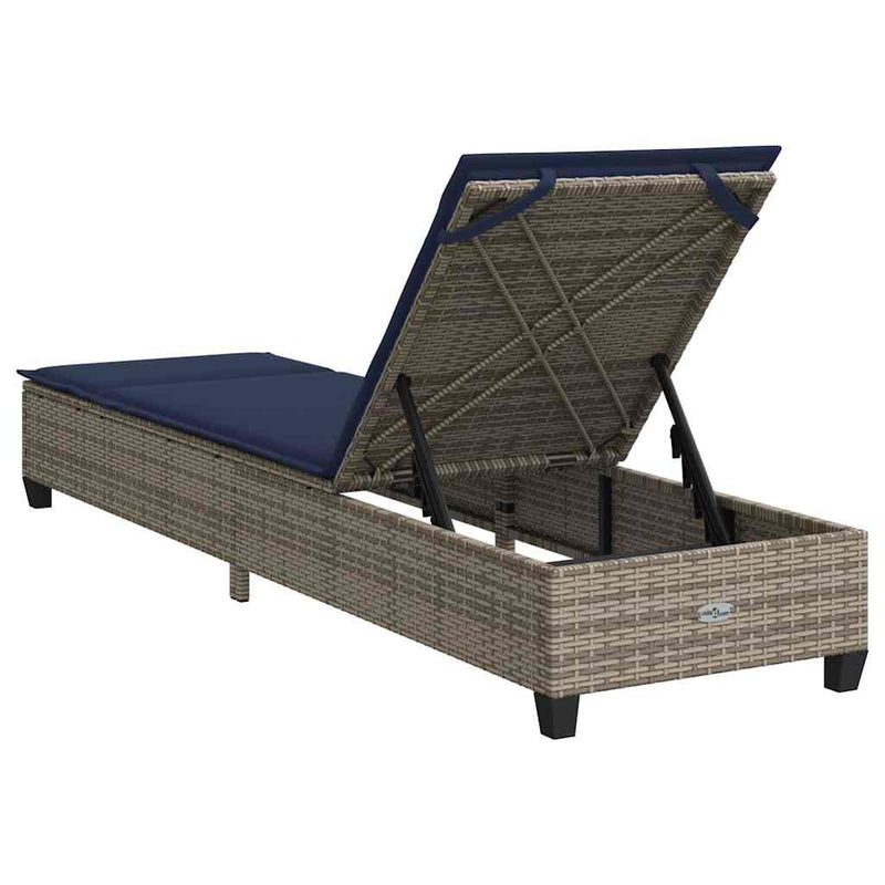 vidaXL szürke polyrattan napozóágy párnákkal 55x200x25,5 cm