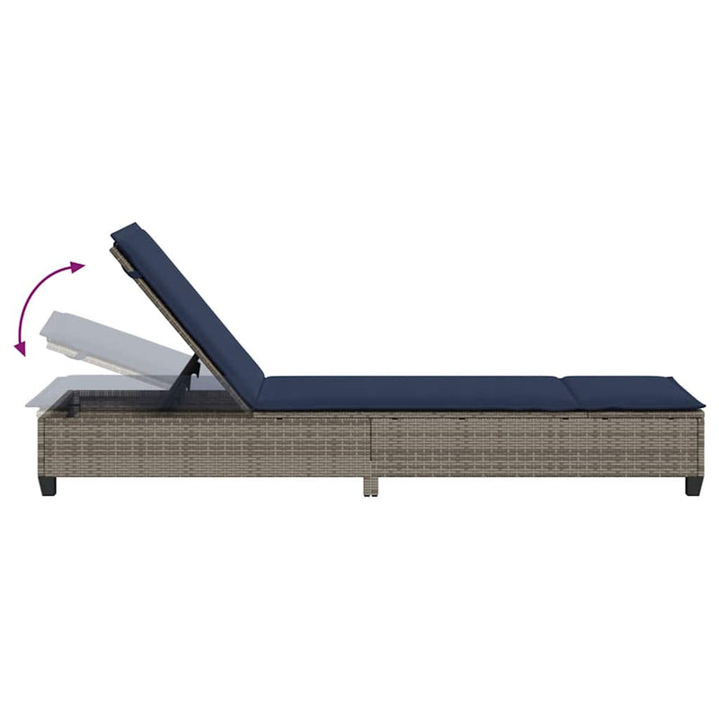 vidaXL szürke polyrattan napozóágy párnákkal 55x200x25,5 cm