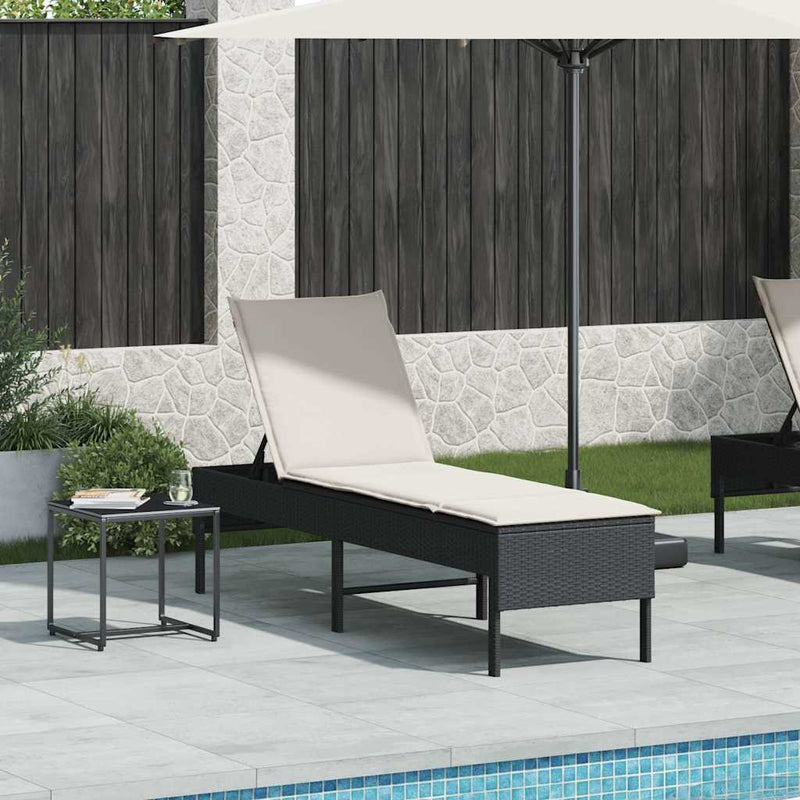 vidaXL fekete polyrattan napozóágy párnával 55x200x44 cm