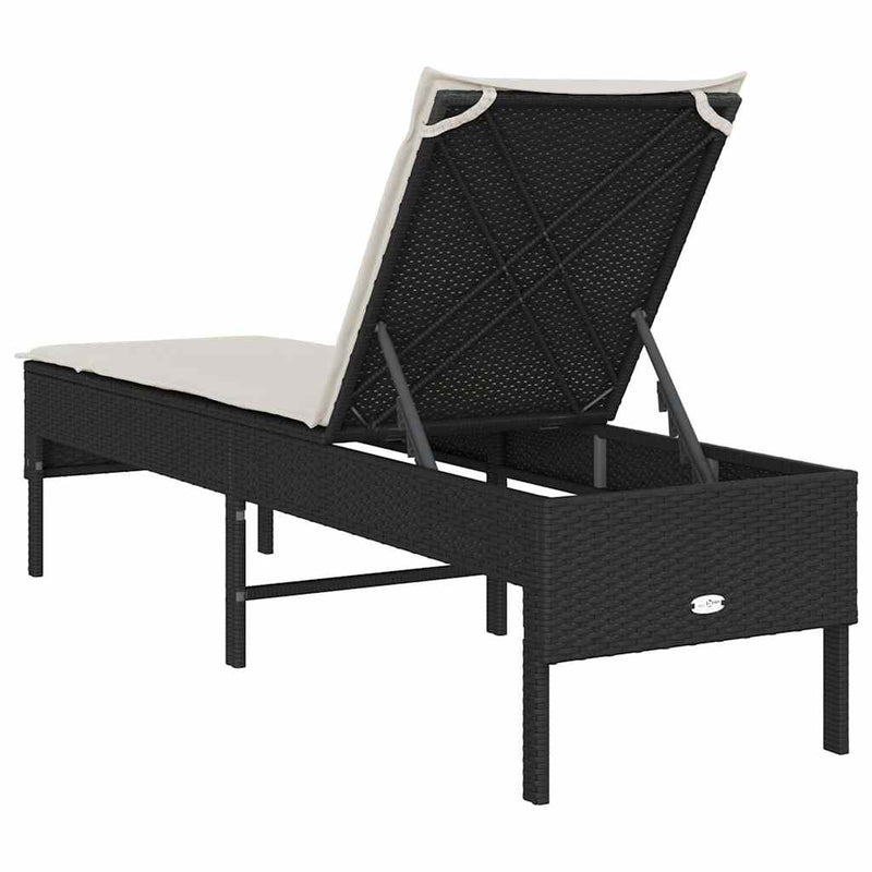 vidaXL fekete polyrattan napozóágy párnával 55x200x44 cm