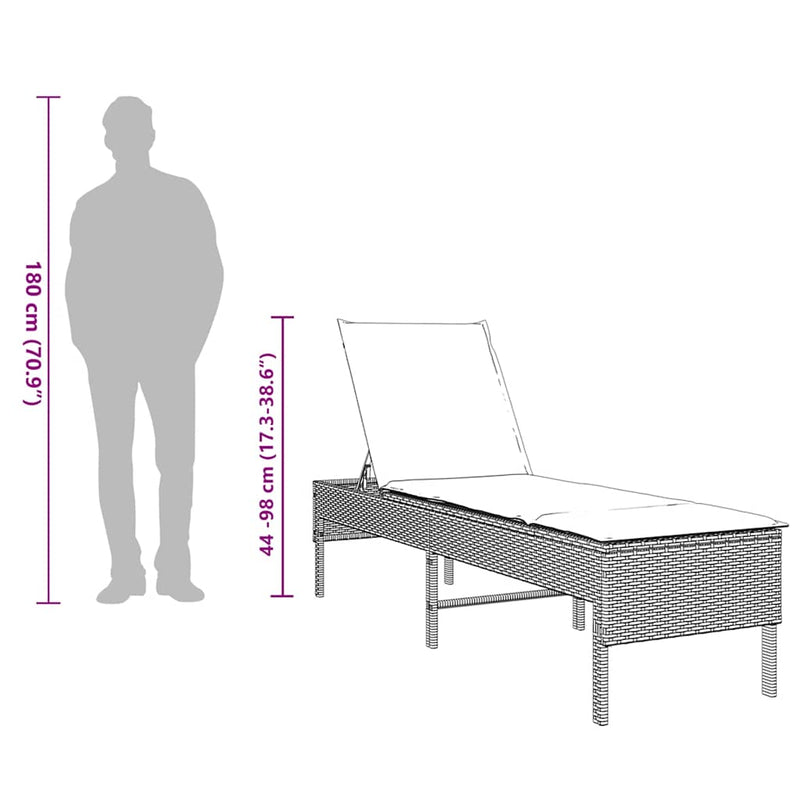 vidaXL barna polyrattan napozóágy párnával 55x200x44 cm