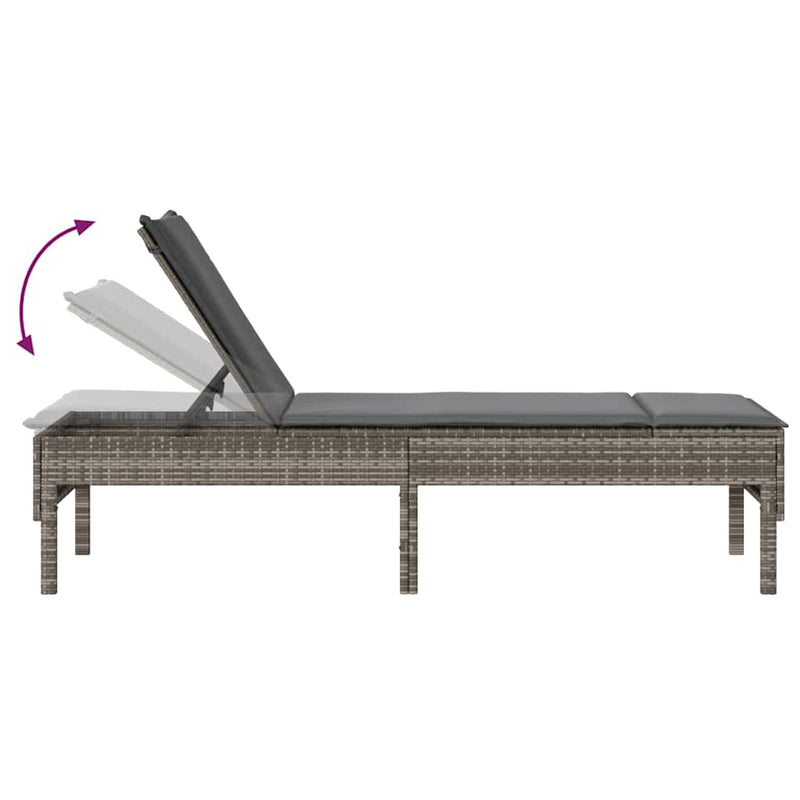 vidaXL szürke polyrattan napozóágy párnával 55x200x44 cm