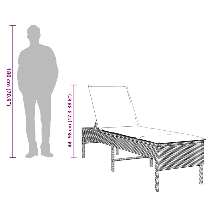 vidaXL bézs polyrattan napozóágy párnával 55x200x44 cm
