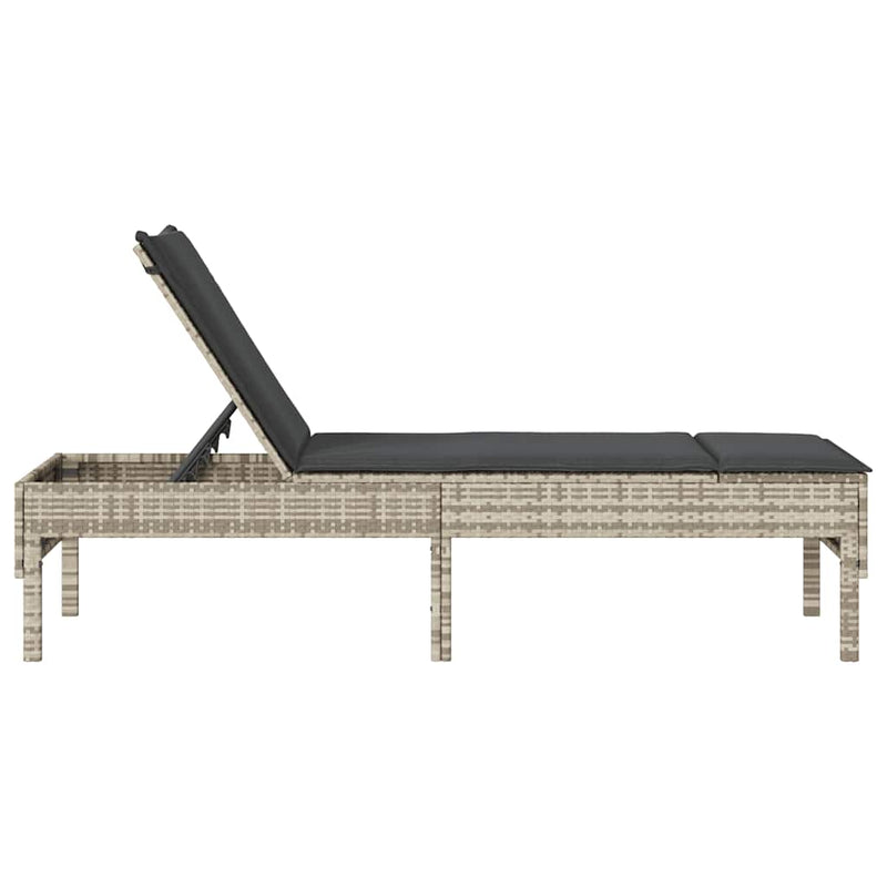 vidaXL világosszürke polyrattan napozóágy párnával 55x200x44 cm