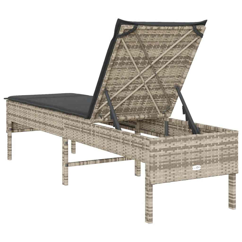 vidaXL világosszürke polyrattan napozóágy párnával 55x200x44 cm