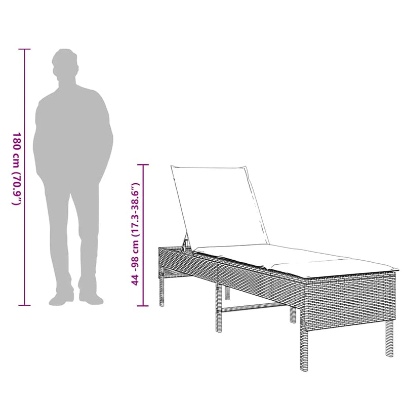 vidaXL világosszürke polyrattan napozóágy párnával 55x200x44 cm