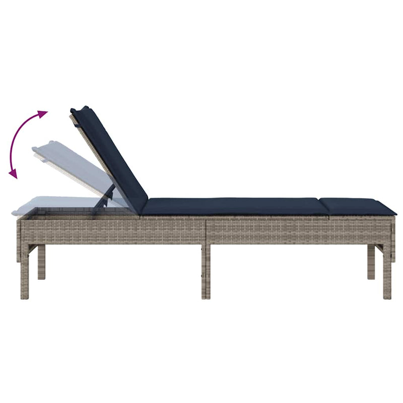 vidaXL szürke polyrattan napozóágy párnával 55x200x44 cm