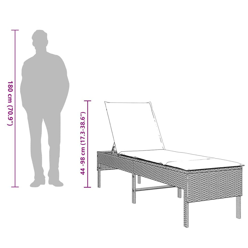 vidaXL szürke polyrattan napozóágy párnával 55x200x44 cm