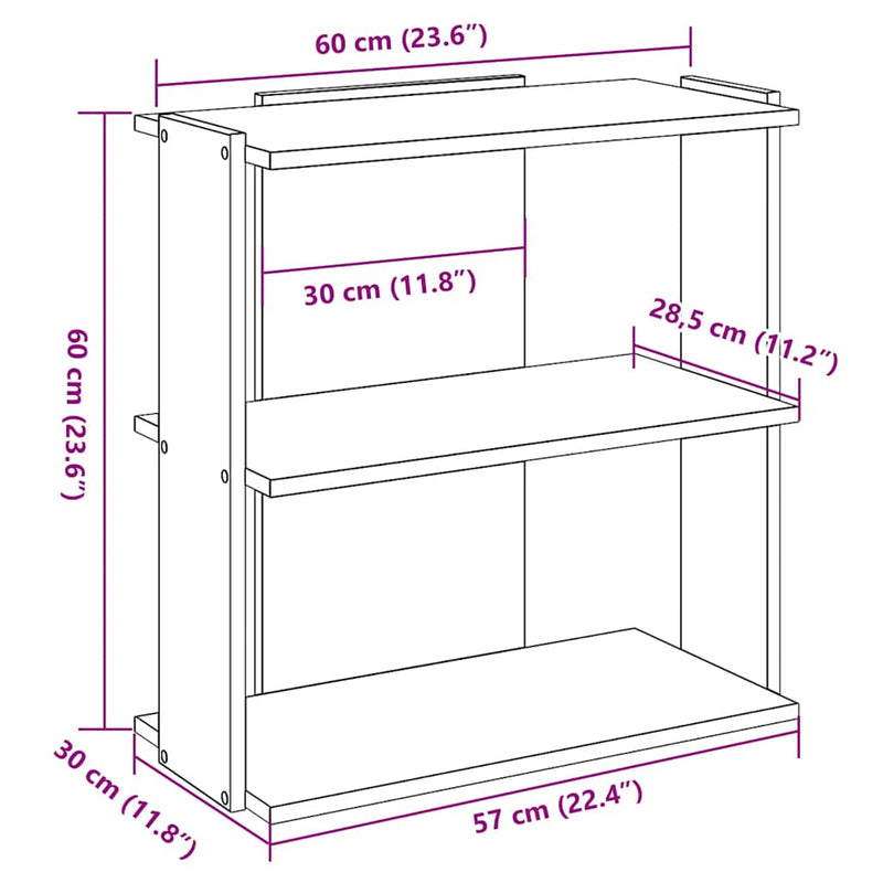 vidaXL 3 szintes fehér szerelt fa könyvespolc 60 x 30 x 60 cm