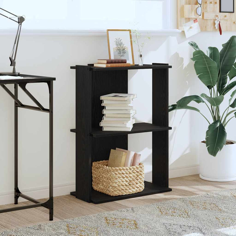vidaXL 3 szintes fekete szerelt fa könyvespolc 60x30x80 cm