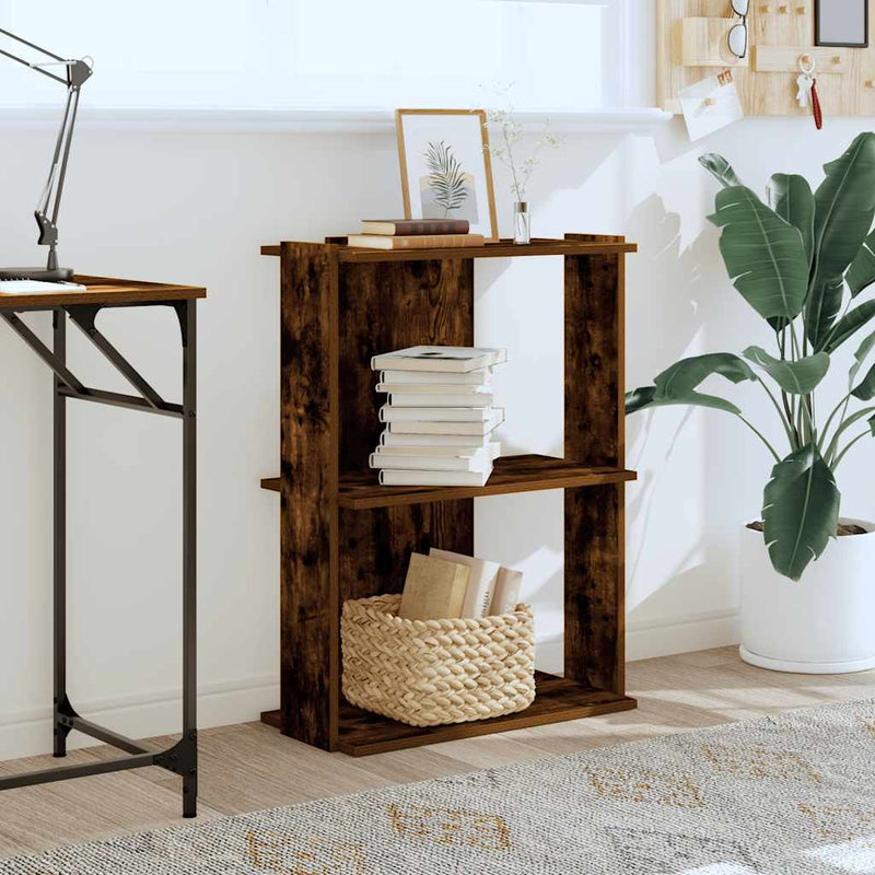 vidaXL 3 szintes füstös tölgy színű szerelt fa könyvespolc 60x30x80 cm