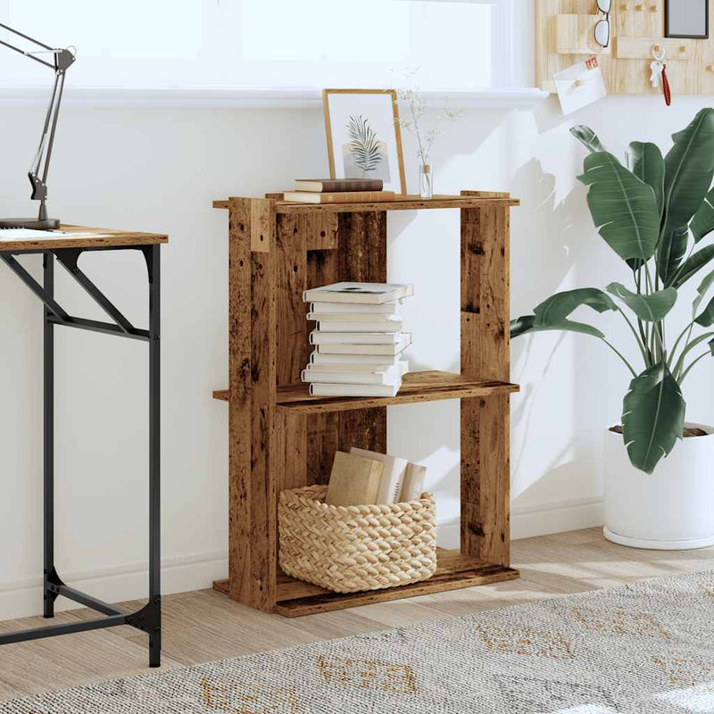vidaXL 3 szintes antik fa szerelt fa könyvespolc 60x30x80 cm