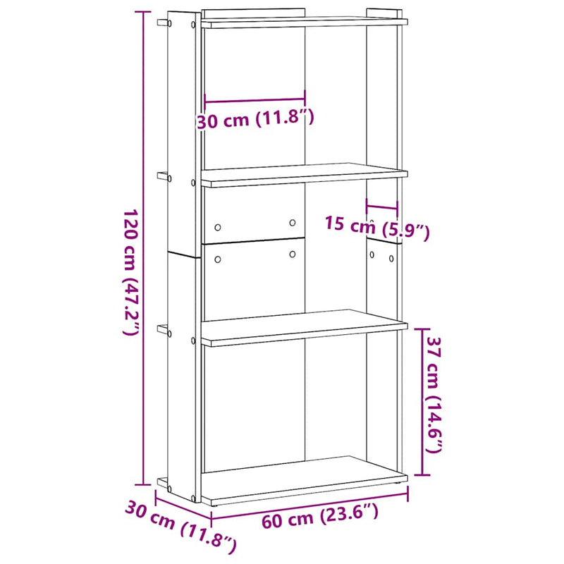 vidaXL Könyvespolc 3 szintes fehér 60x30x120 cm műfa