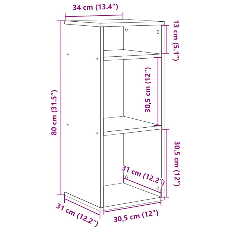 vidaXL könyvszekrény betonszürke 34x31x80 cm szerelt fa
