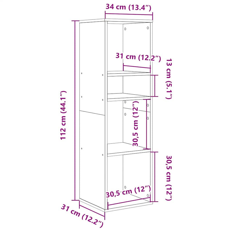 vidaXL antik fa színű szerelt fa könyvszekrény 34x31x112 cm