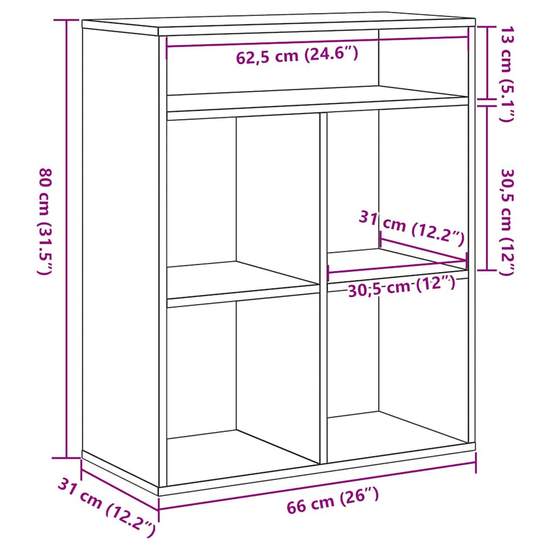 vidaXL könyvszekrény sonoma színű 66x31x112 cm szerelt fa