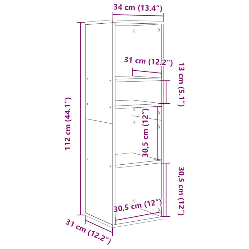 vidaXL könyvszekrény betonszürke 34x31x112 cm szerelt fa