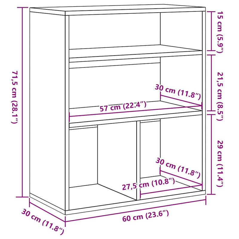 vidaXL könyvszekrény barna tölgy 60x30x71,5 cm szerelt fa