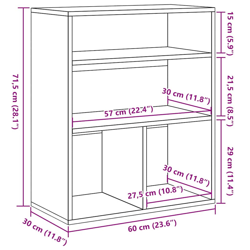 vidaXL könyvszekrény kézműves tölgy 60x30x71,5 cm szerelt fa