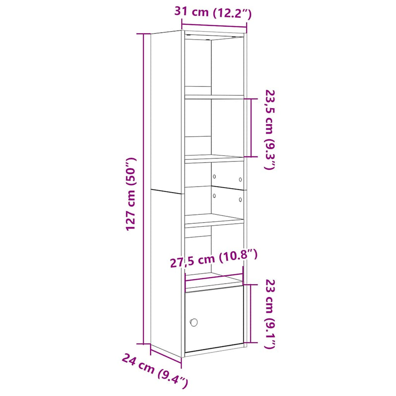 vidaXL betonszürke szerelt fa könyvespolc 31x24x127 cm