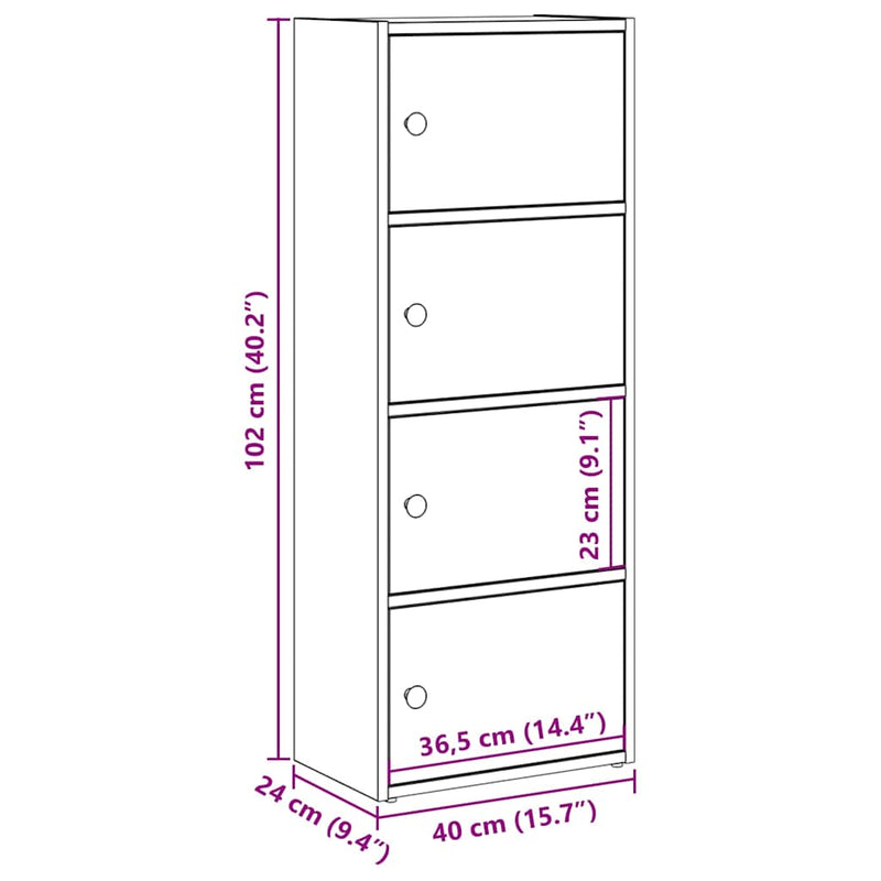 vidaXL Könyvespolc fekete tölgy 40x24x102 cm gépesített fa
