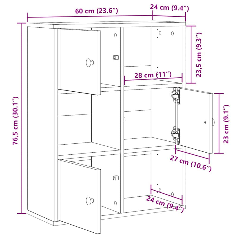 vidaXL kézműves tölgy színű szerelt fa könyvespolc 60x24x76,5 cm