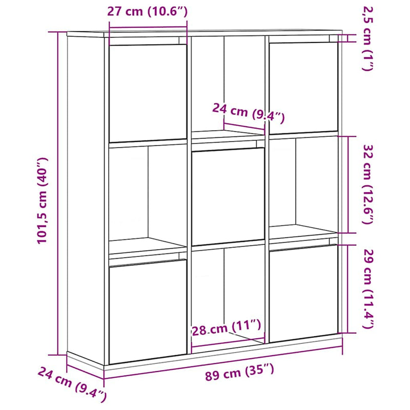 vidaXL betonszürke szerelt fa könyvespolc 89x24x101,5 cm