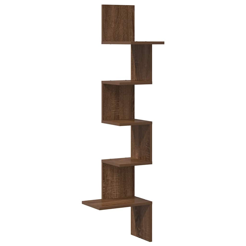 vidaXL barna tölgy színű szerelt fa fali sarokpolc 32x32x127,5 cm