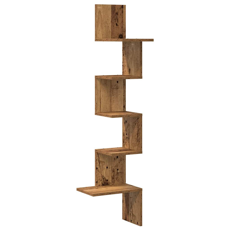 vidaXL antik fa színű szerelt fa fali sarokpolc 32x32x127,5 cm