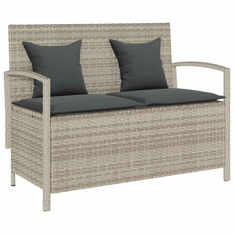 vidaXL világosszürke polyrattan kerti tárolópad párnával