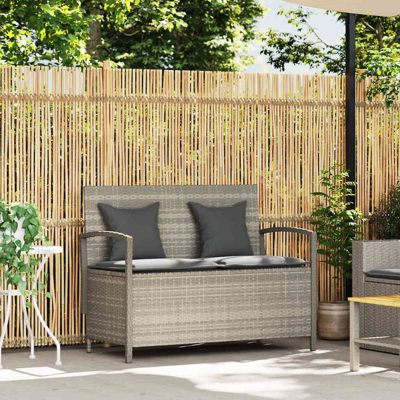 vidaXL világosszürke polyrattan kerti tárolópad párnával