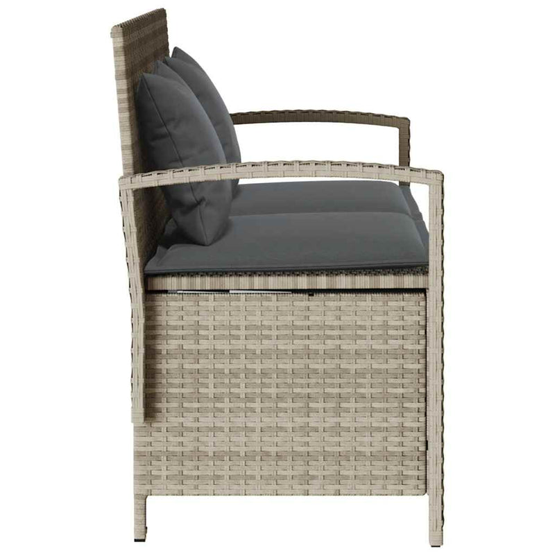 vidaXL világosszürke polyrattan kerti tárolópad párnával