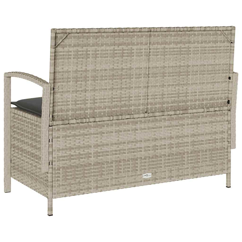 vidaXL világosszürke polyrattan kerti tárolópad párnával