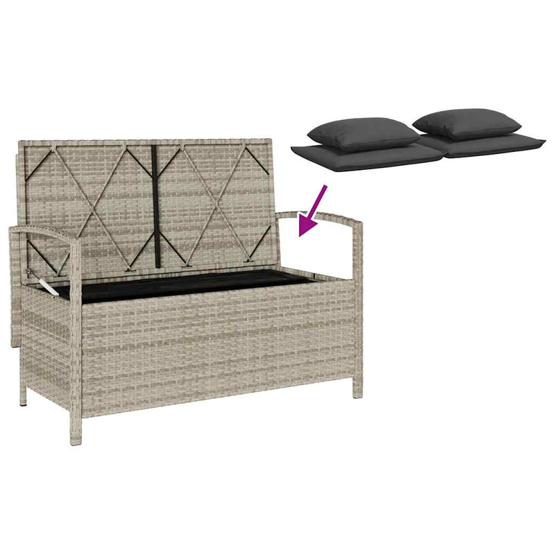 vidaXL világosszürke polyrattan kerti tárolópad párnával