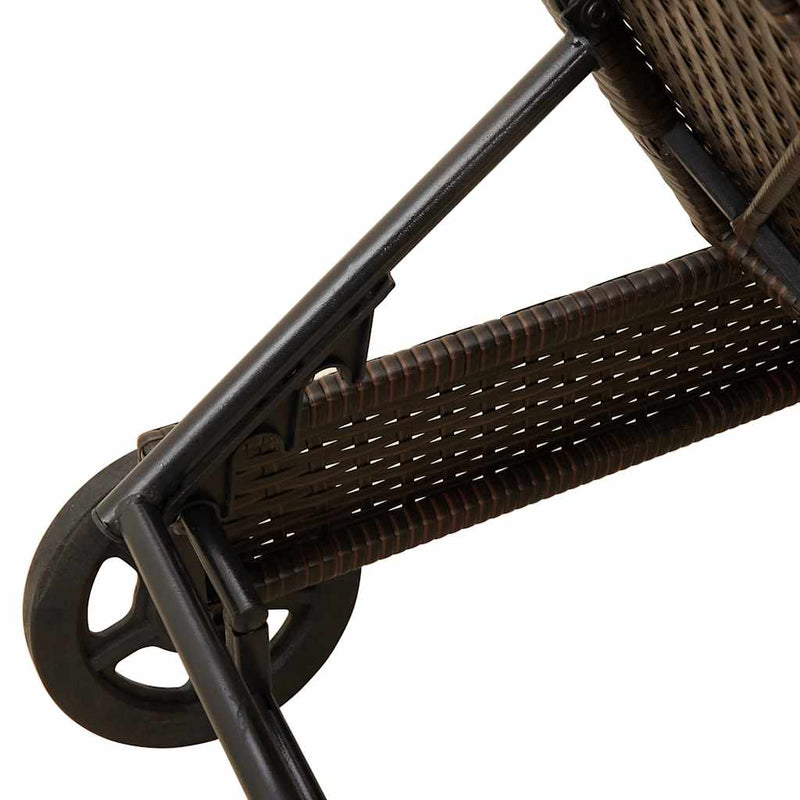 vidaXL barna polyrattan napozóágy párnával és kerekekkel