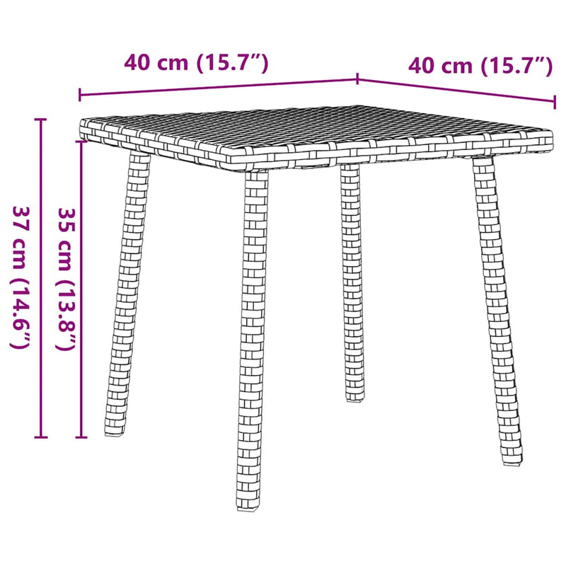 vidaXL téglalap fekete polyrattan kerti dohányzóasztal 40x40x37 cm