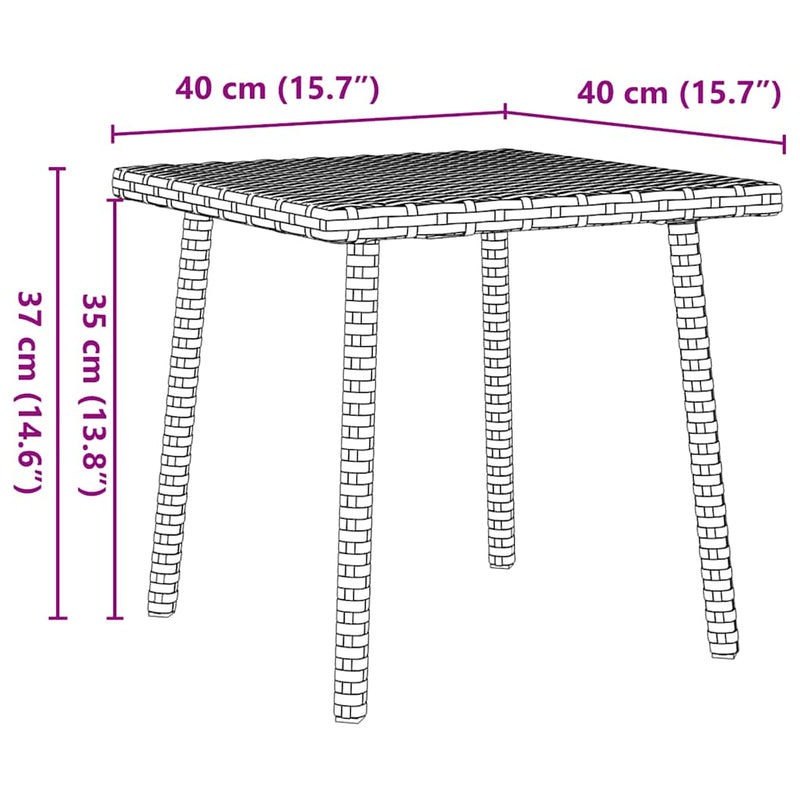 vidaXL téglalap szürke polyrattan kerti dohányzóasztal 40x40x37cm