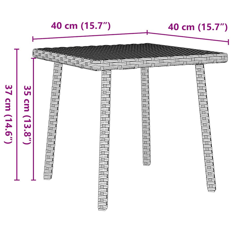 vidaXL téglalap polyrattan kerti dohányzóasztal 40x40x37cm