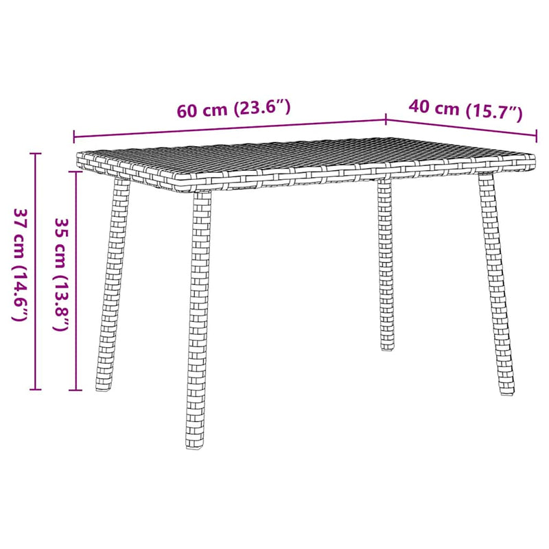 vidaXL téglalap szürke polyrattan kerti dohányzóasztal 60x40x37cm