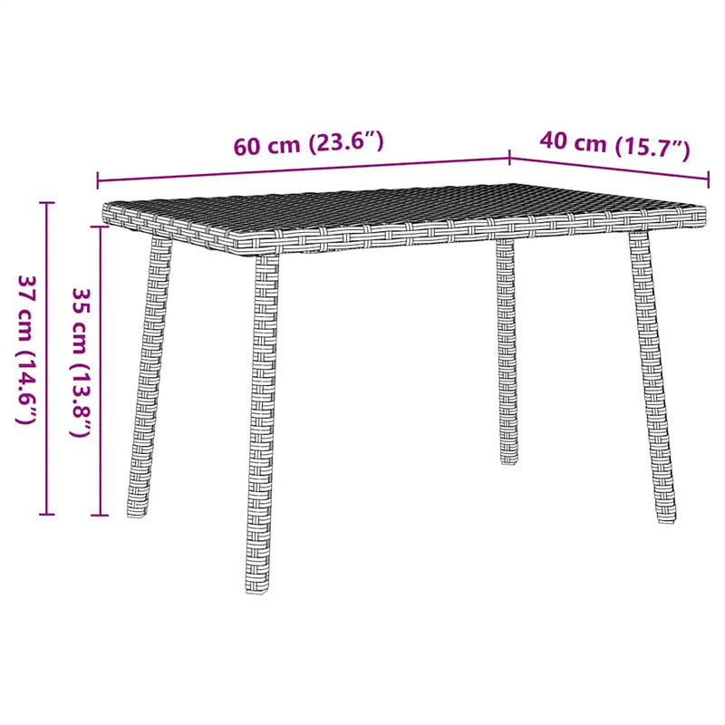 vidaXL téglalap polyrattan kerti dohányzóasztal 60x40x37cm