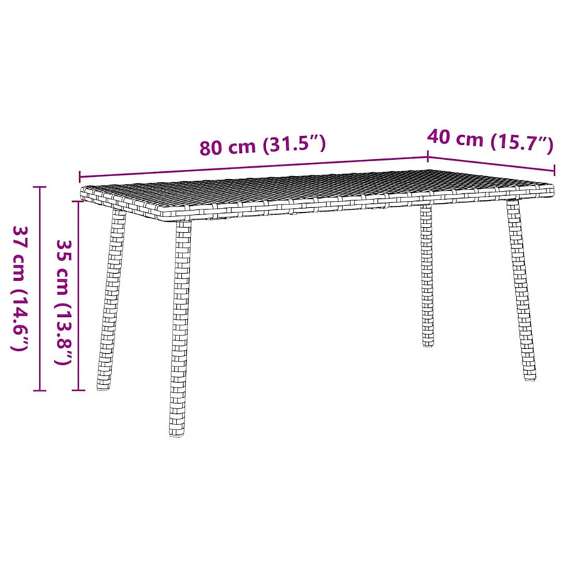 vidaXL téglalap szürke polyrattan kerti dohányzóasztal 80x40x37cm