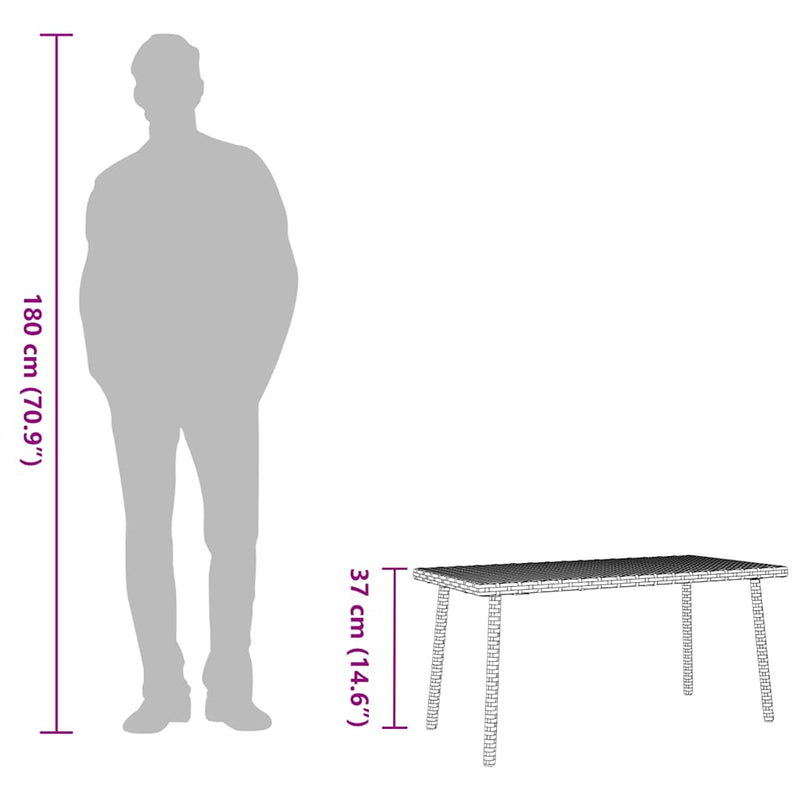 vidaXL téglalap szürke polyrattan kerti dohányzóasztal 80x40x37cm