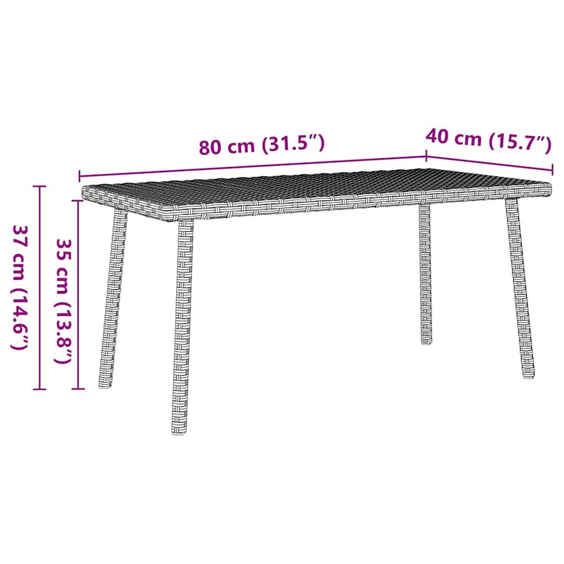 vidaXL téglalap polyrattan kerti dohányzóasztal 80x40x37cm
