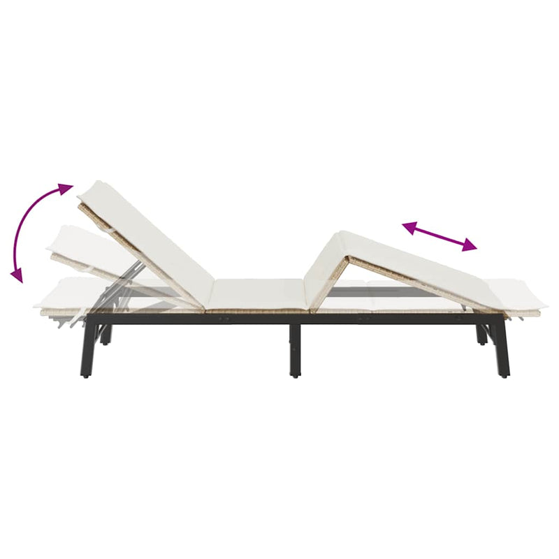 vidaXL bézs polyrattan napozóágy párnával