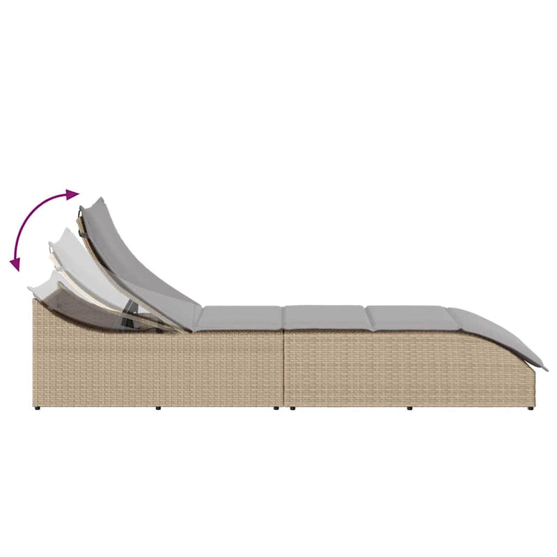 vidaXL összecsukható napozóágy párnával és tárolóval bézs polyrattan