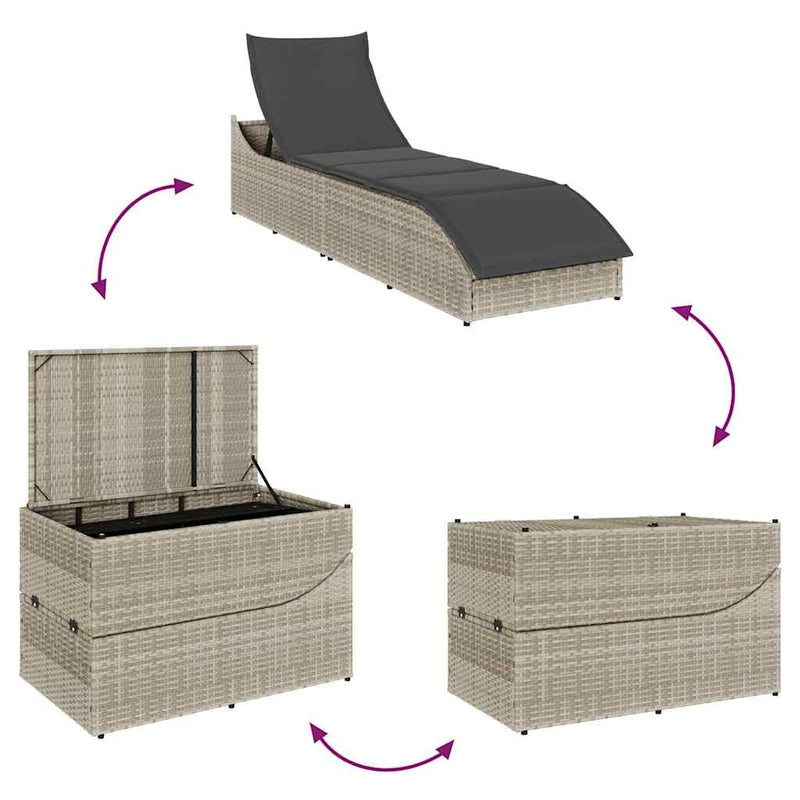 vidaXL összecsukható napozóágy párnával és tárolóval polyrattan