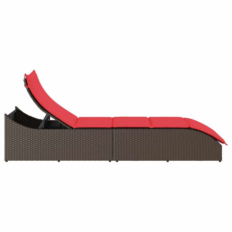 vidaXL összecsukható napozóágy párnával és tárolóval barna polyrattan