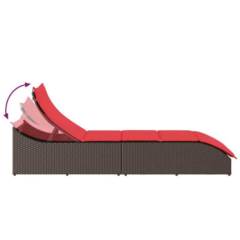 vidaXL összecsukható napozóágy párnával és tárolóval barna polyrattan